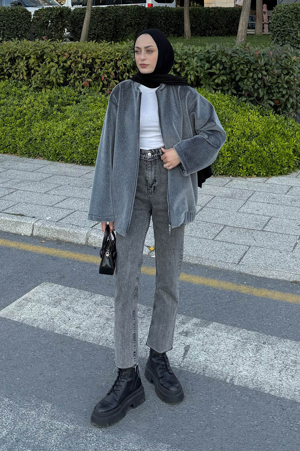 Lamelif Fermuarlı Kaban Antrasit