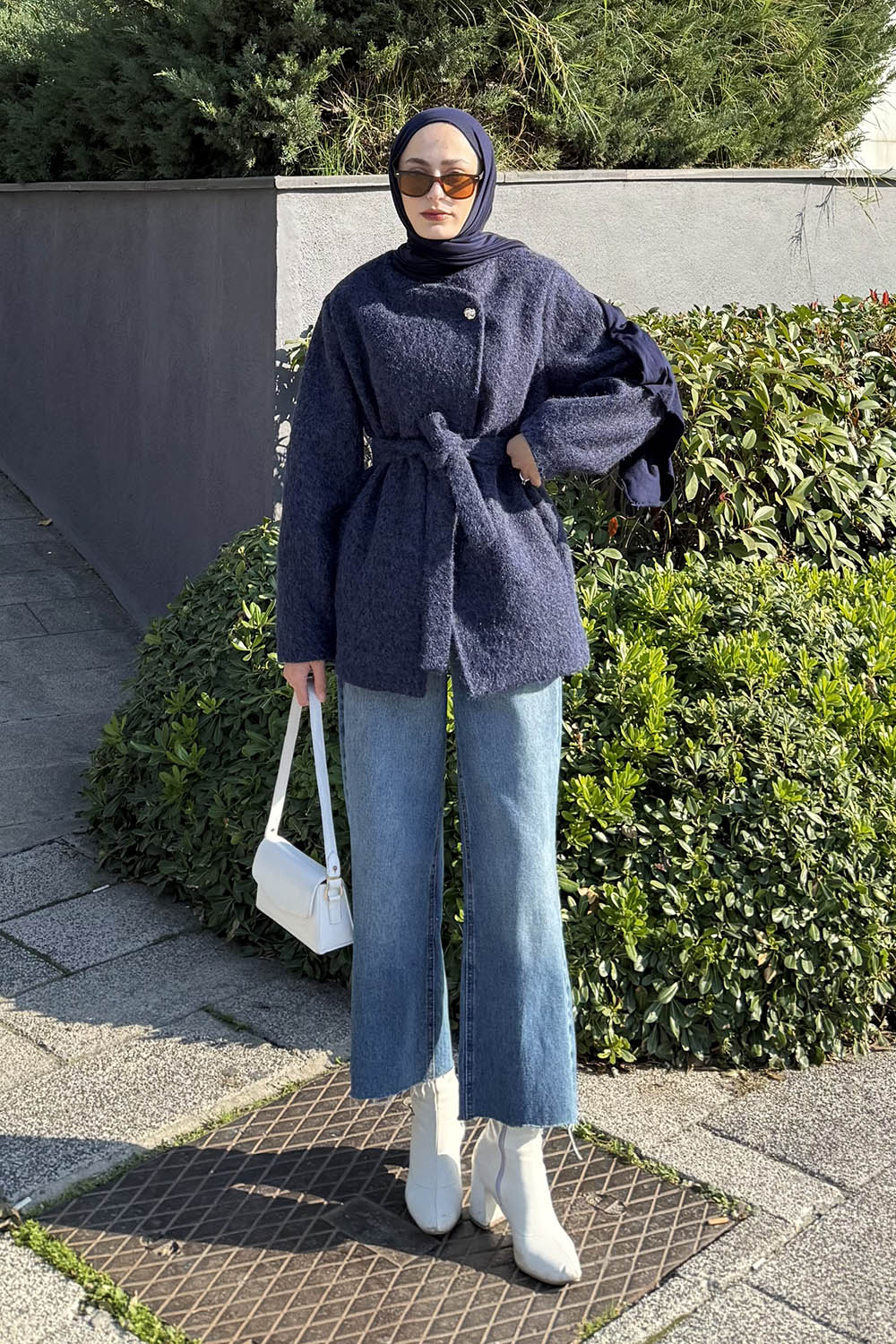 Lamelif Gold Düğmeli Kaban Lacivert