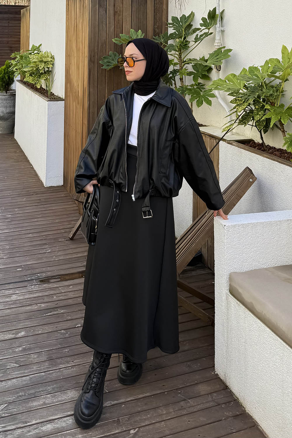 Lamelif Kemerli Deri Mont Siyah