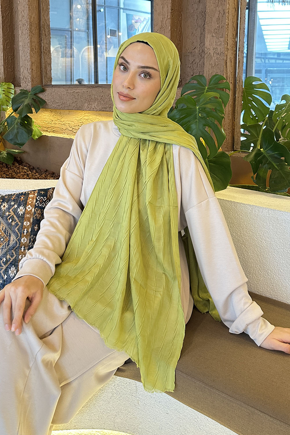 Lamelif Piliseli Bambu Şal Fıstık Yeşili