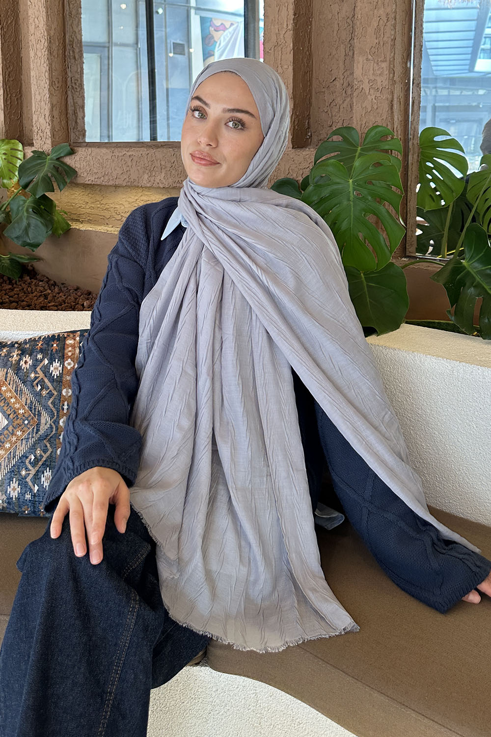 Lamelif Piliseli Bambu Şal Gri