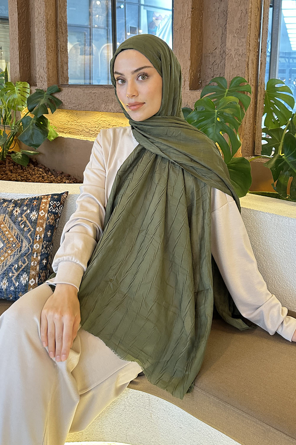 Lamelif Piliseli Bambu Şal Haki