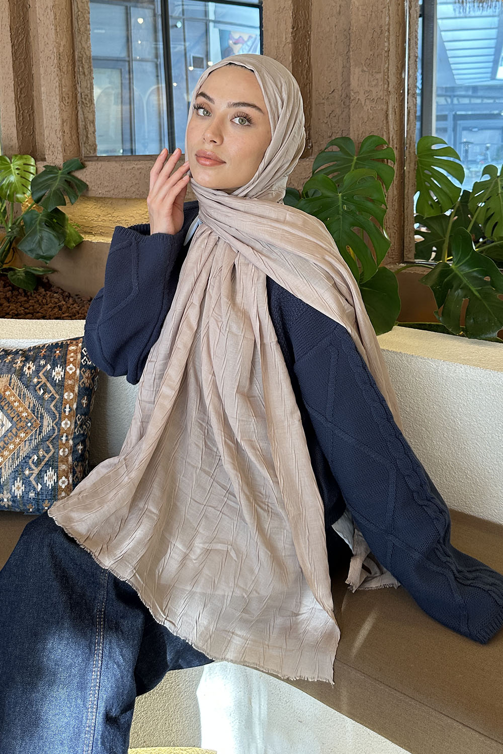 Lamelif Piliseli Bambu Şal Koyu Vizon