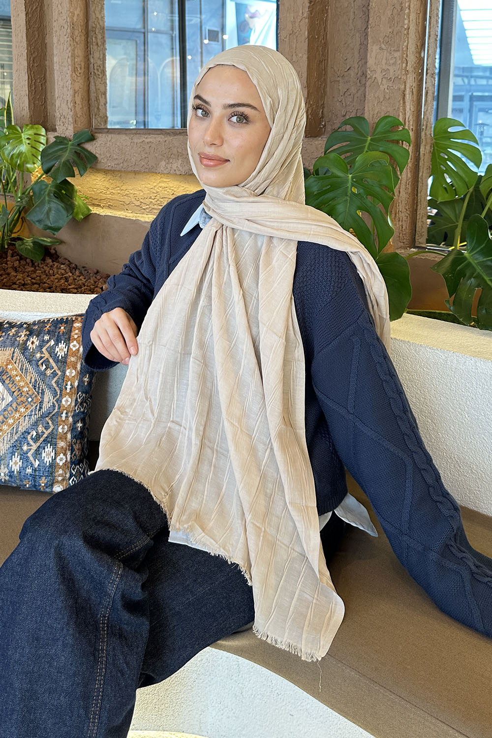 Lamelif piliseli Bambu Şal Kum Beji