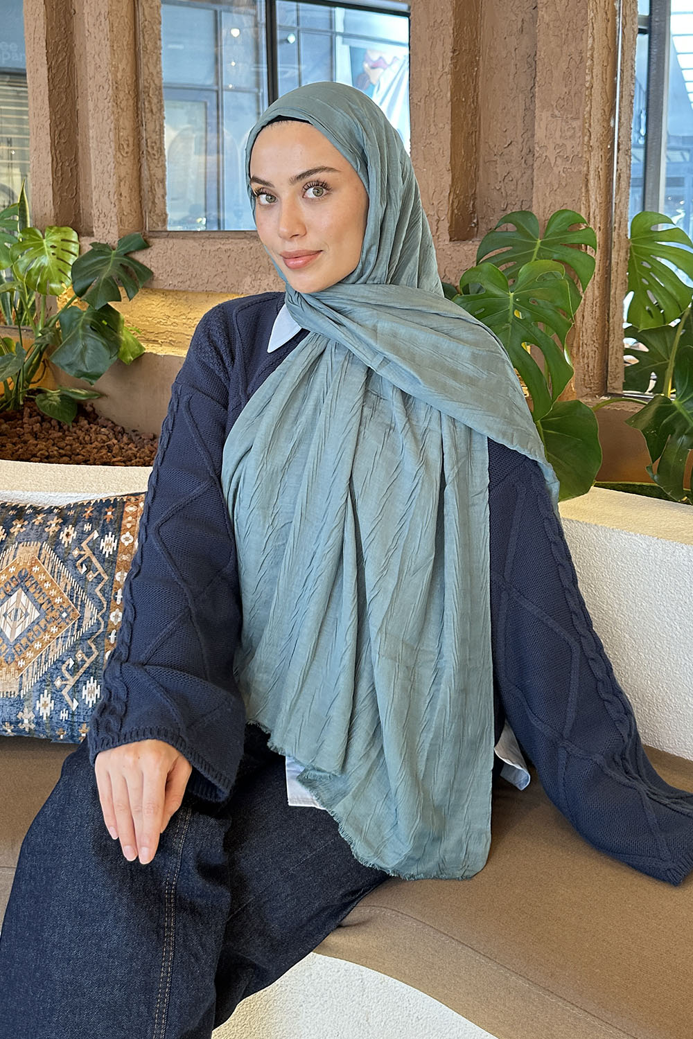 Lamelif piliseli Bambu Şal Turkuaz