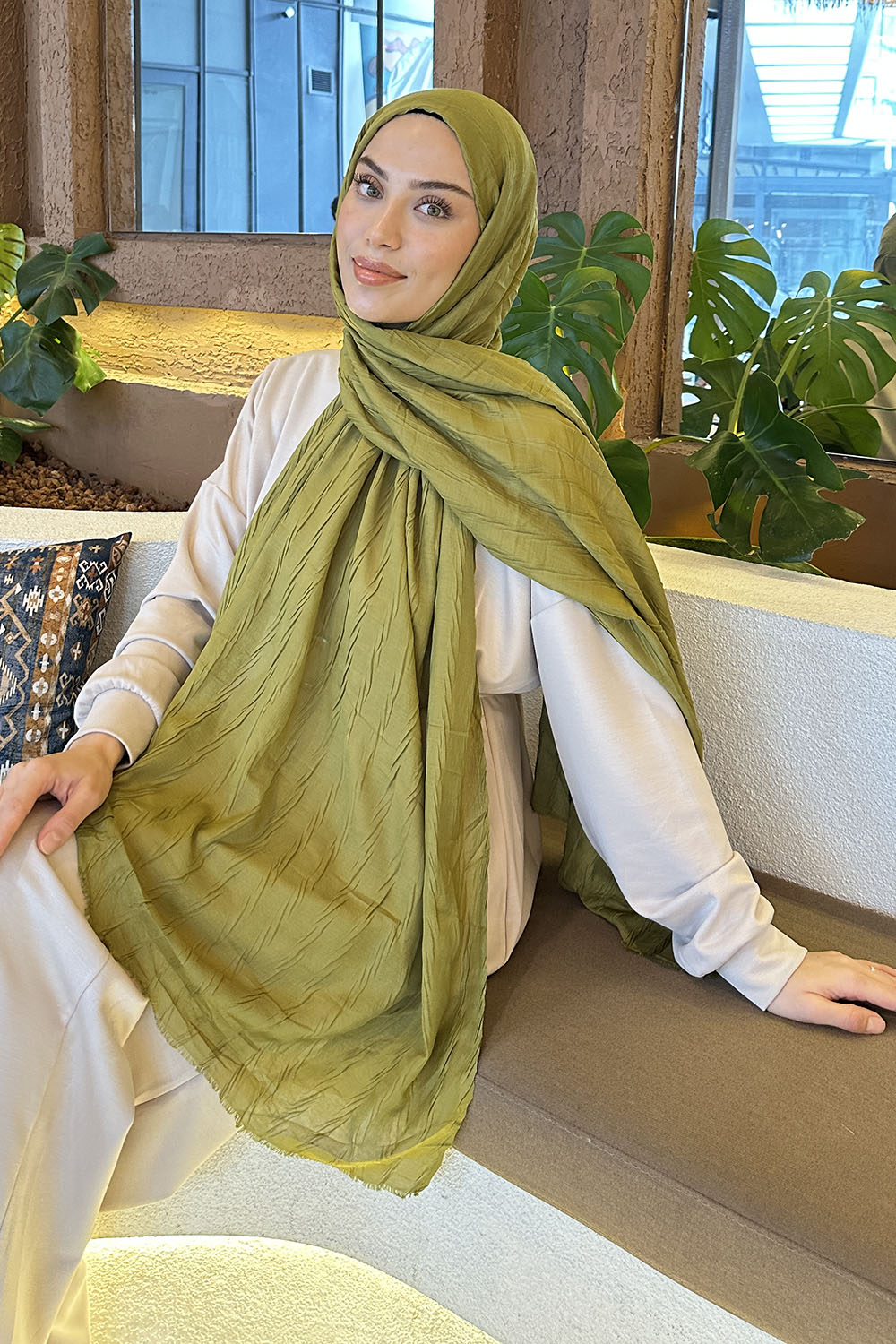 Lamelif piliseli Bambu Şal Yağ Yeşili