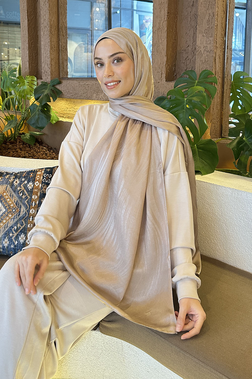 Lamelif Su Yolu Desen Janjan Jakar Şal Koyu Vizon