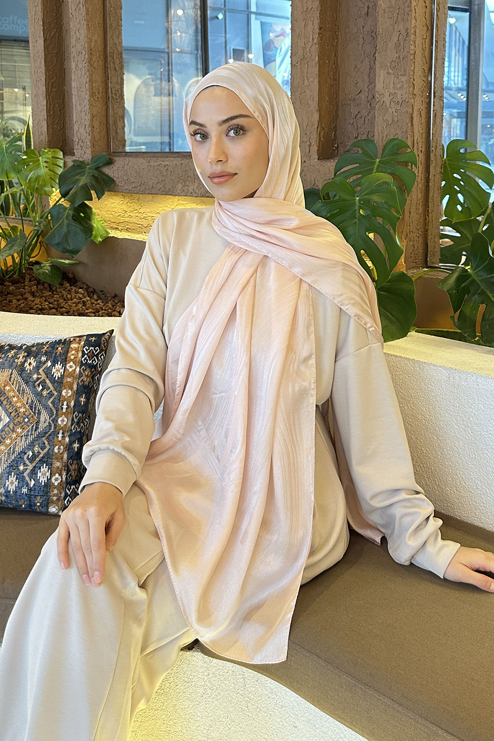 Lamelif Su Yolu Desen Janjan Jakar Şal Pudra