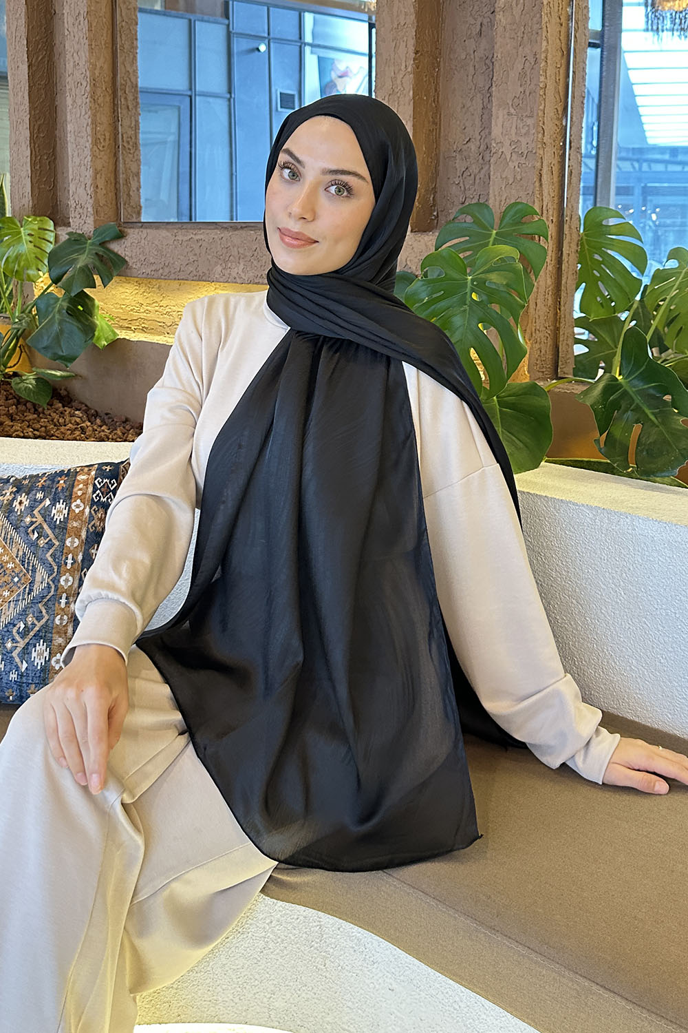 Lamelif Su Yolu Desen Janjan Jakar Şal Siyah