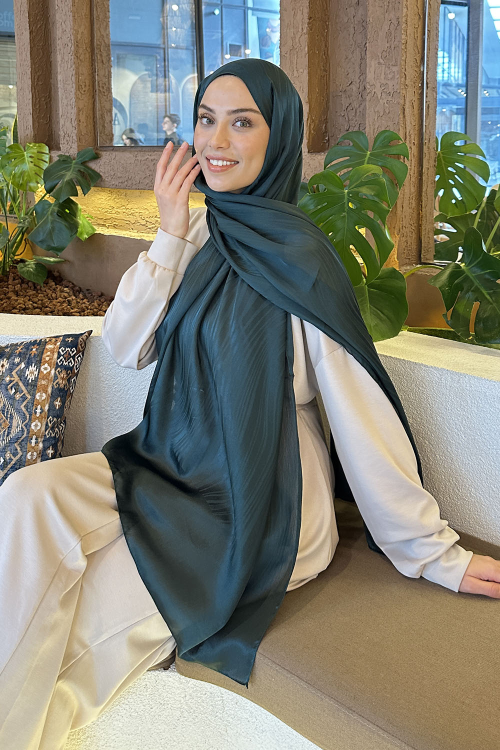 Lamelif Su Yolu Desen Janjan Jakar Şal Zümrüt Yeşili