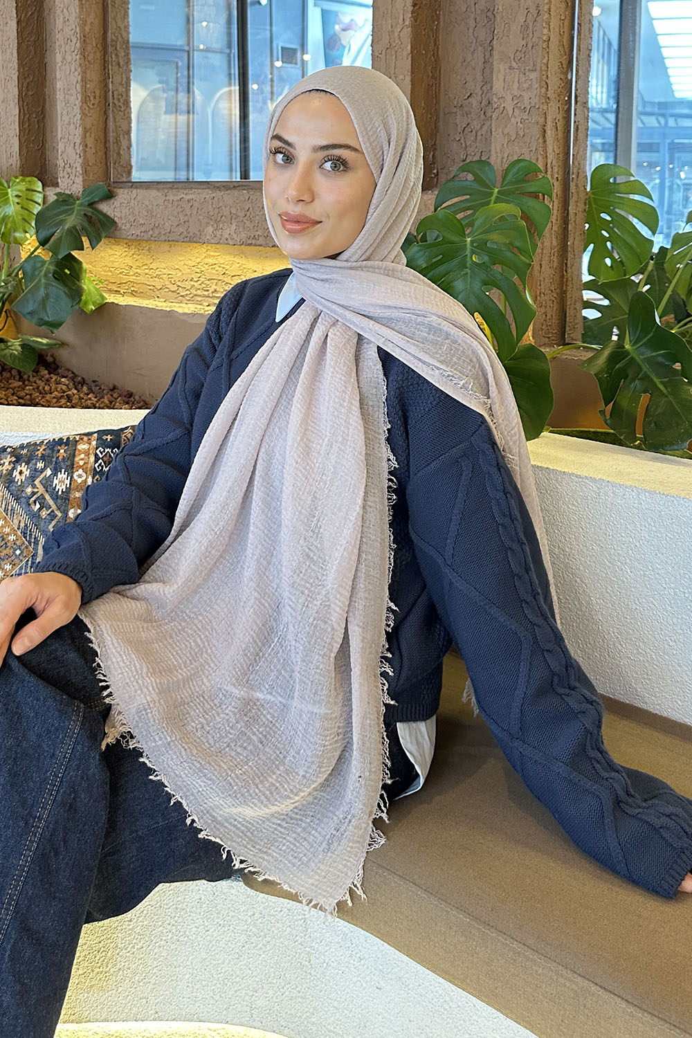 Lamelif Taş Gri Bürümcük Şal