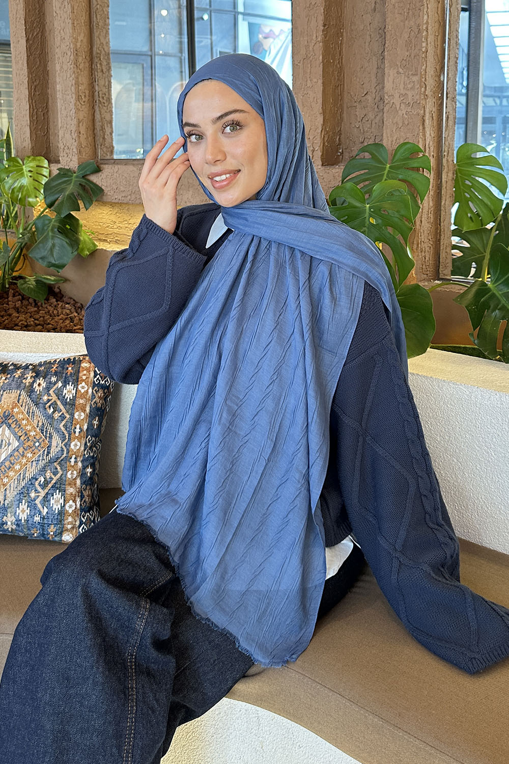 Modalamelif Piliseli Bambu Şal İndigo