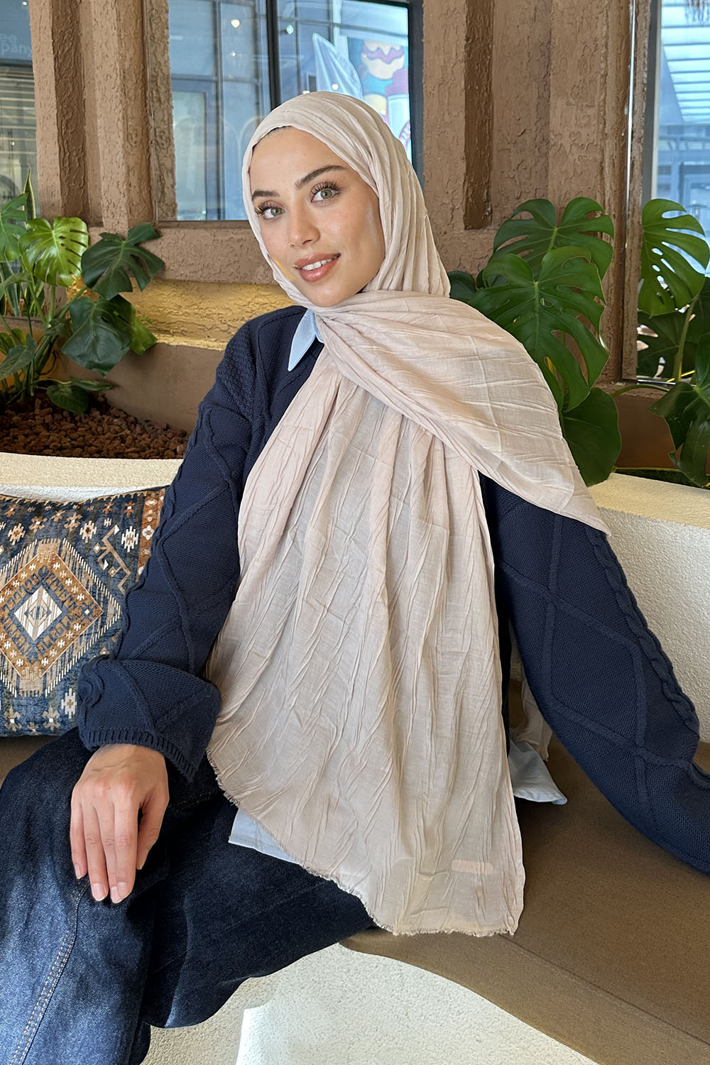 Modalamelif Piliseli Bambu Şal Koyu Taş