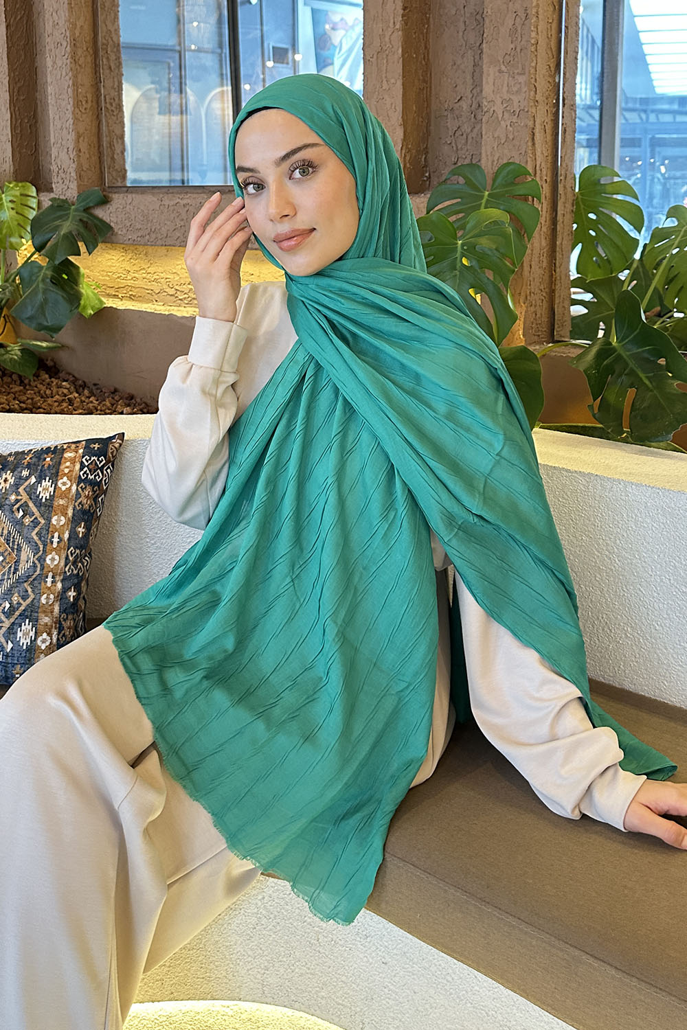 Modalamelif Piliseli Bambu Şal Yeşil