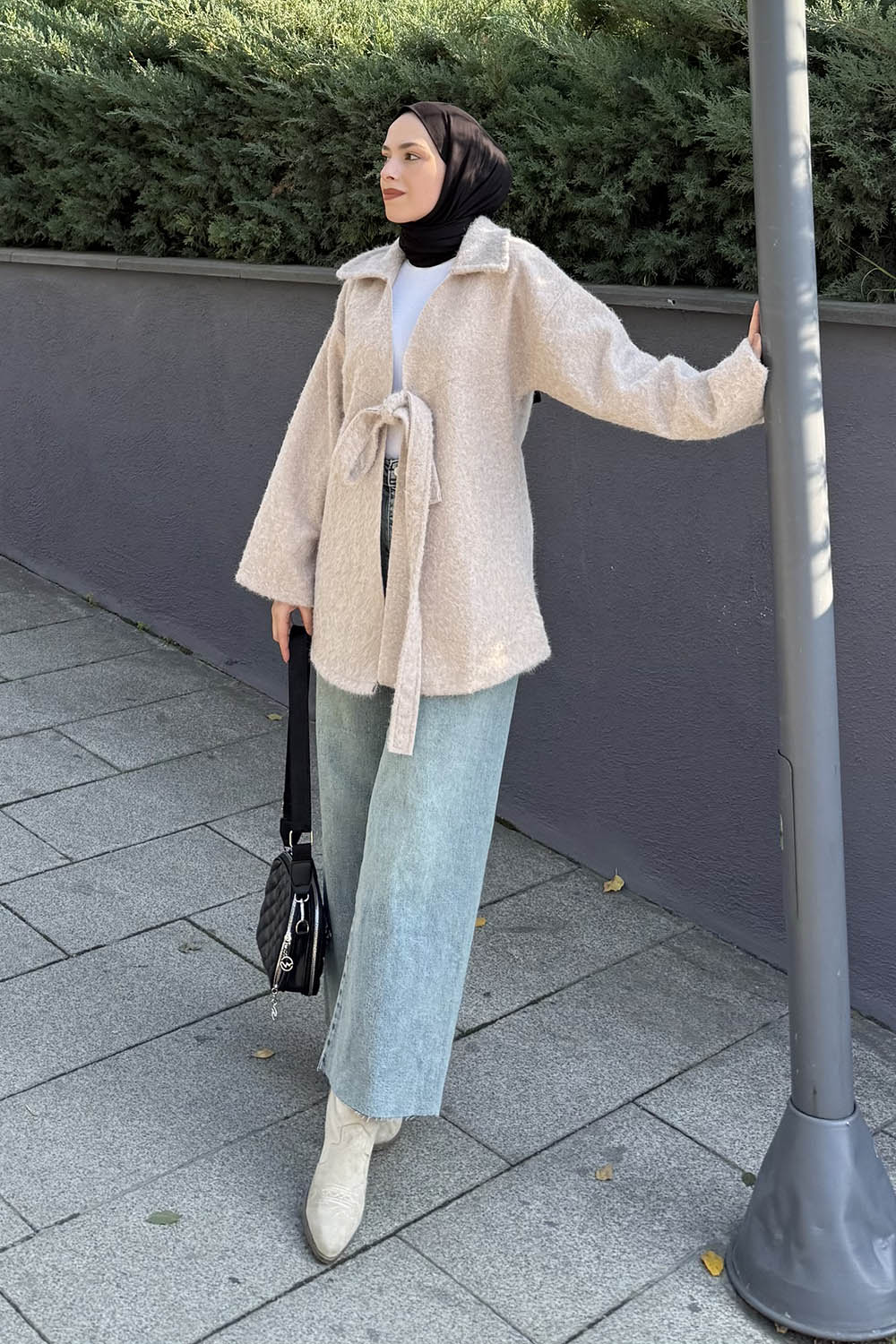 Lamelif Bağlama Detaylı Ceket Taş Rengi