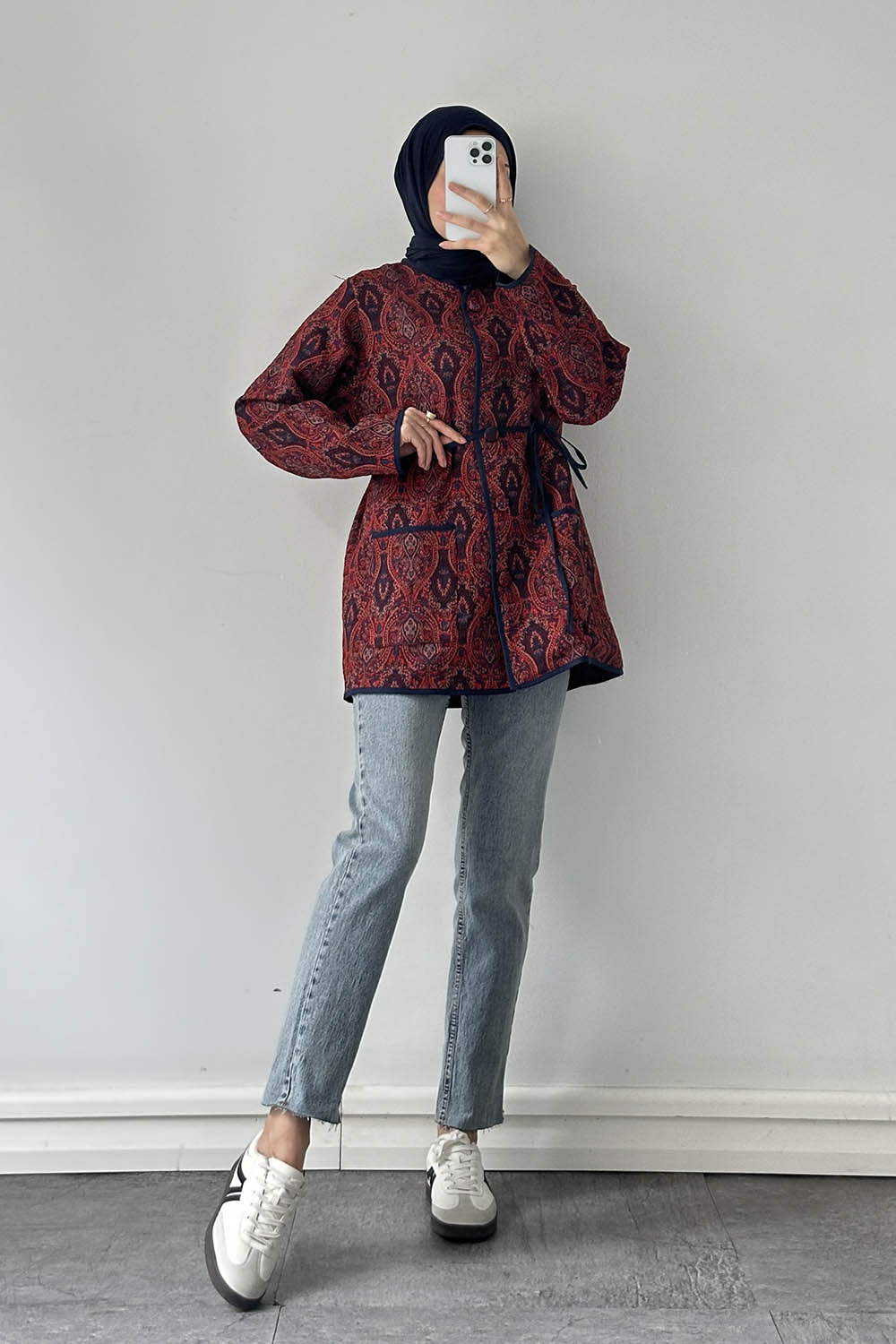 Lamelif Etnik Desen Ceket Bordo