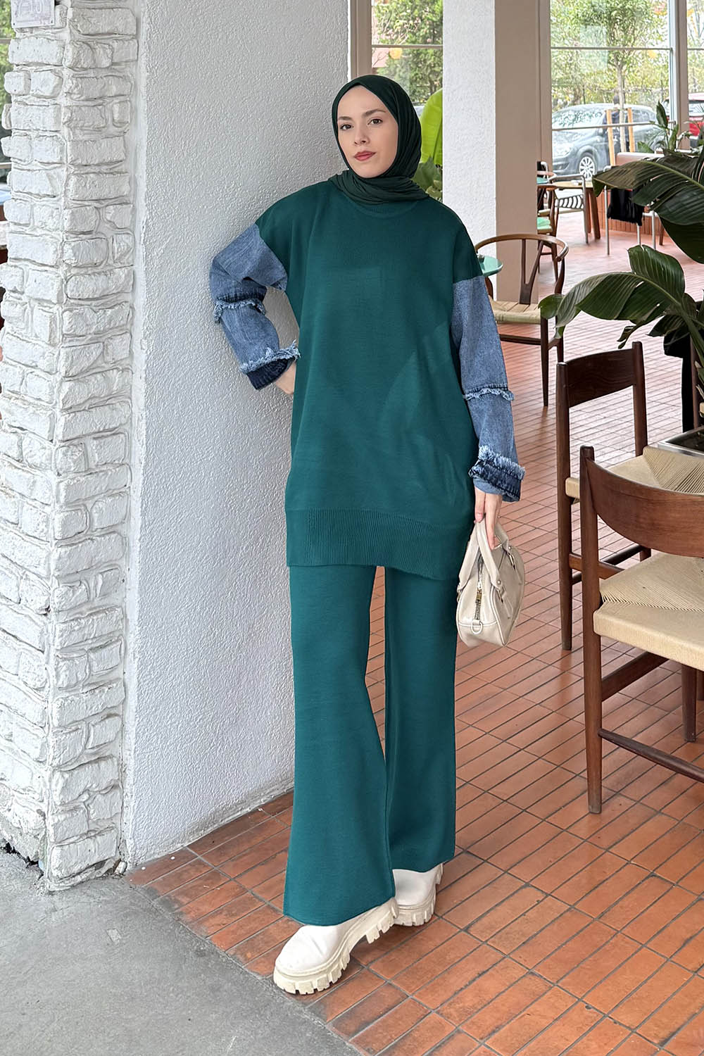 Lamelif Garnili Triko Takım Zümrüt