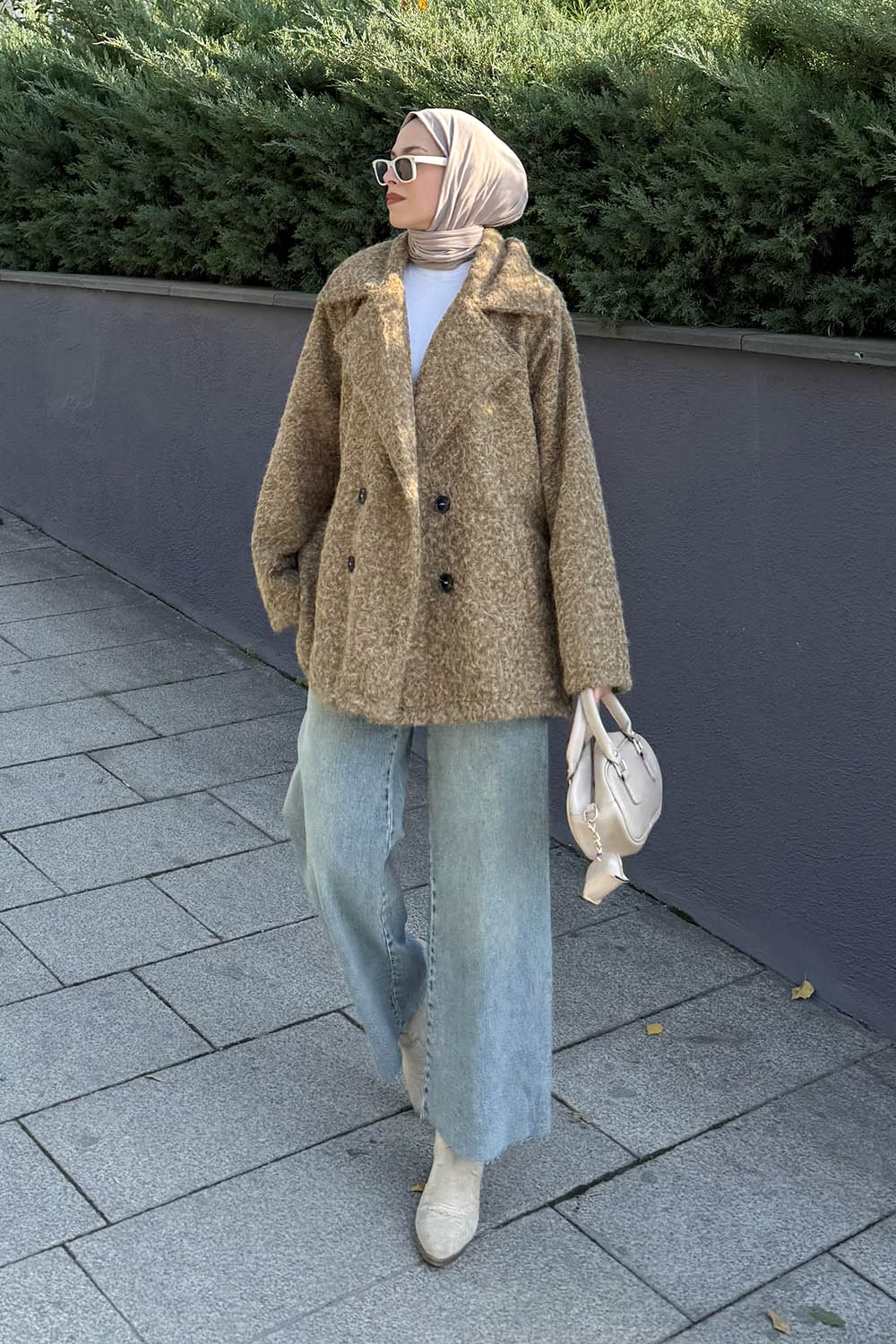 Lamelif Sakal Kumaş Kaban Soft Kahve