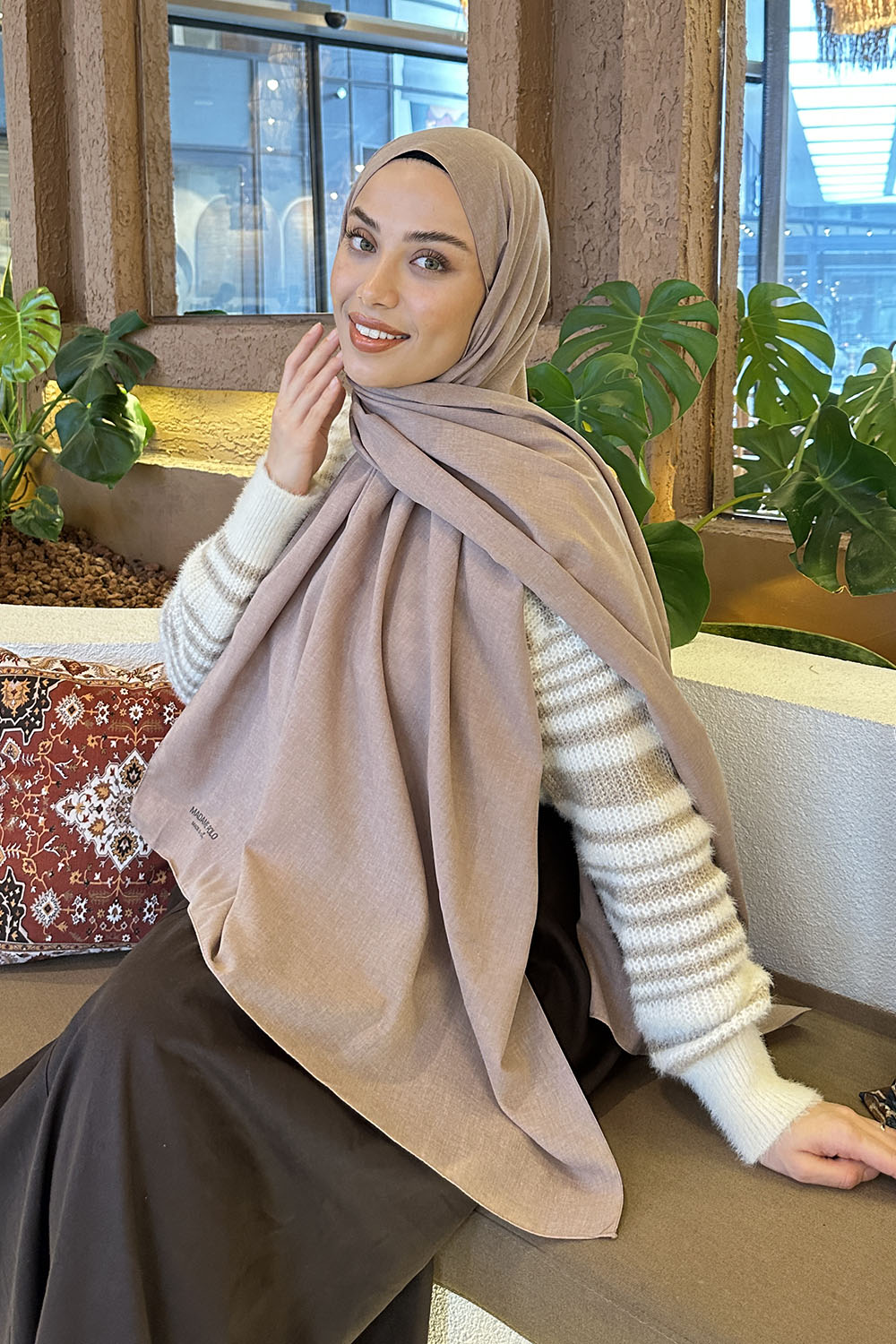 Lamelif Keten Şal Vizon