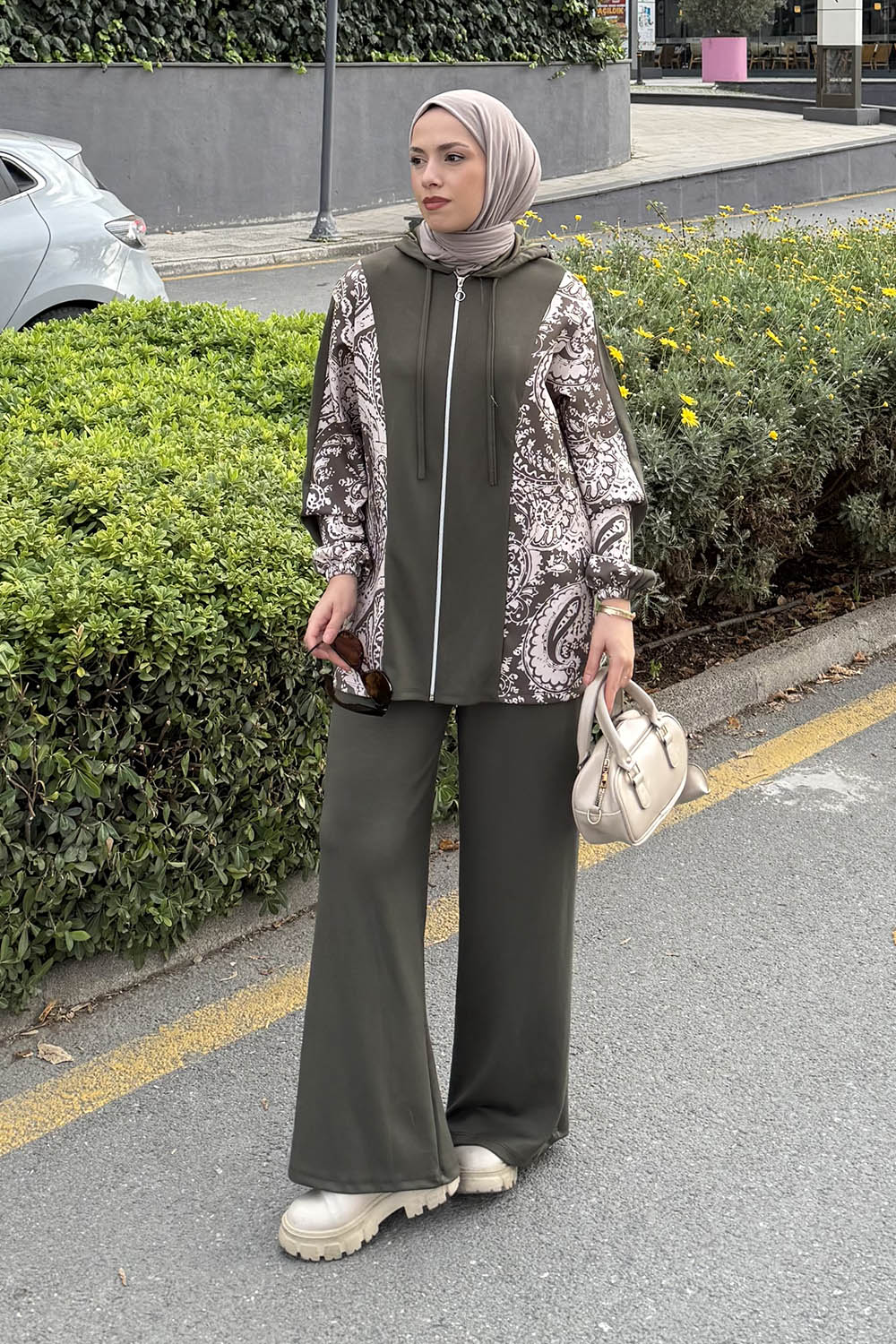 Lamelif Desenli İkili Takım Haki