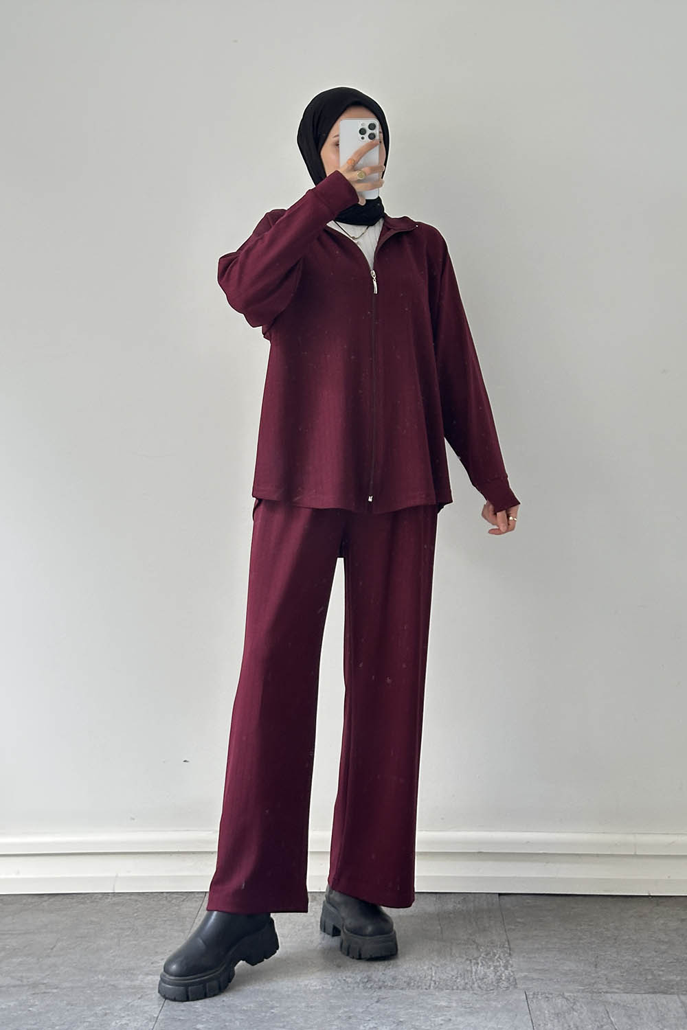 Lamelif Fermuarlı Oysho Takım Bordo