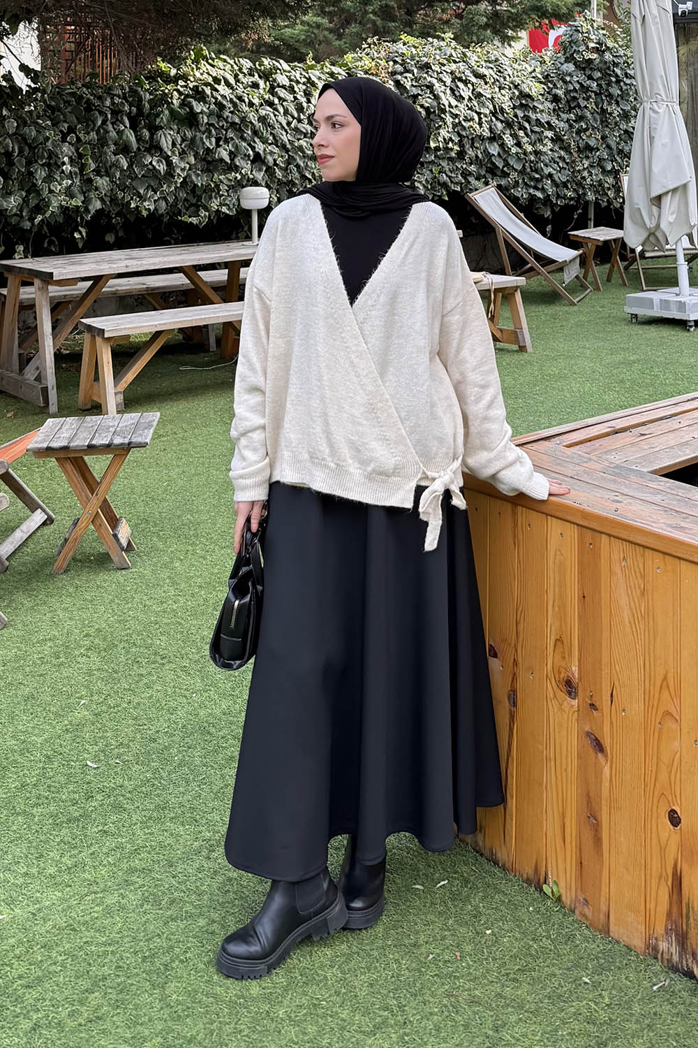 Lamelif Fiyonklu Triko Hırka Natural