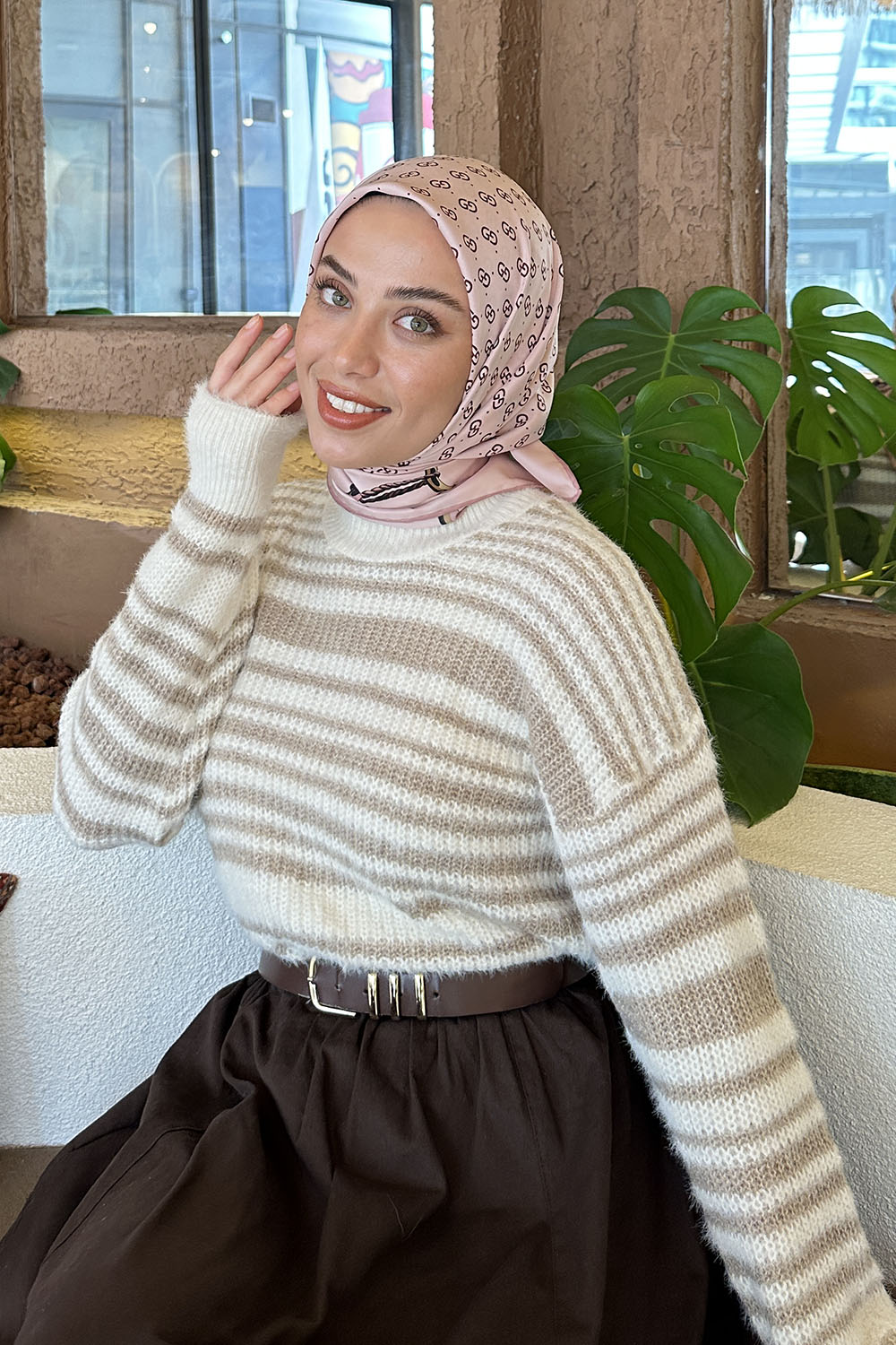 Lamelif G Desen Rayon Eşarp Pudra