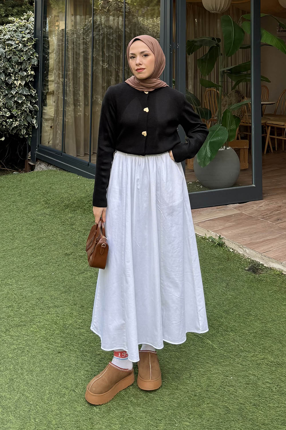 Lamelif Kalp Düğmeli Hırka Siyah