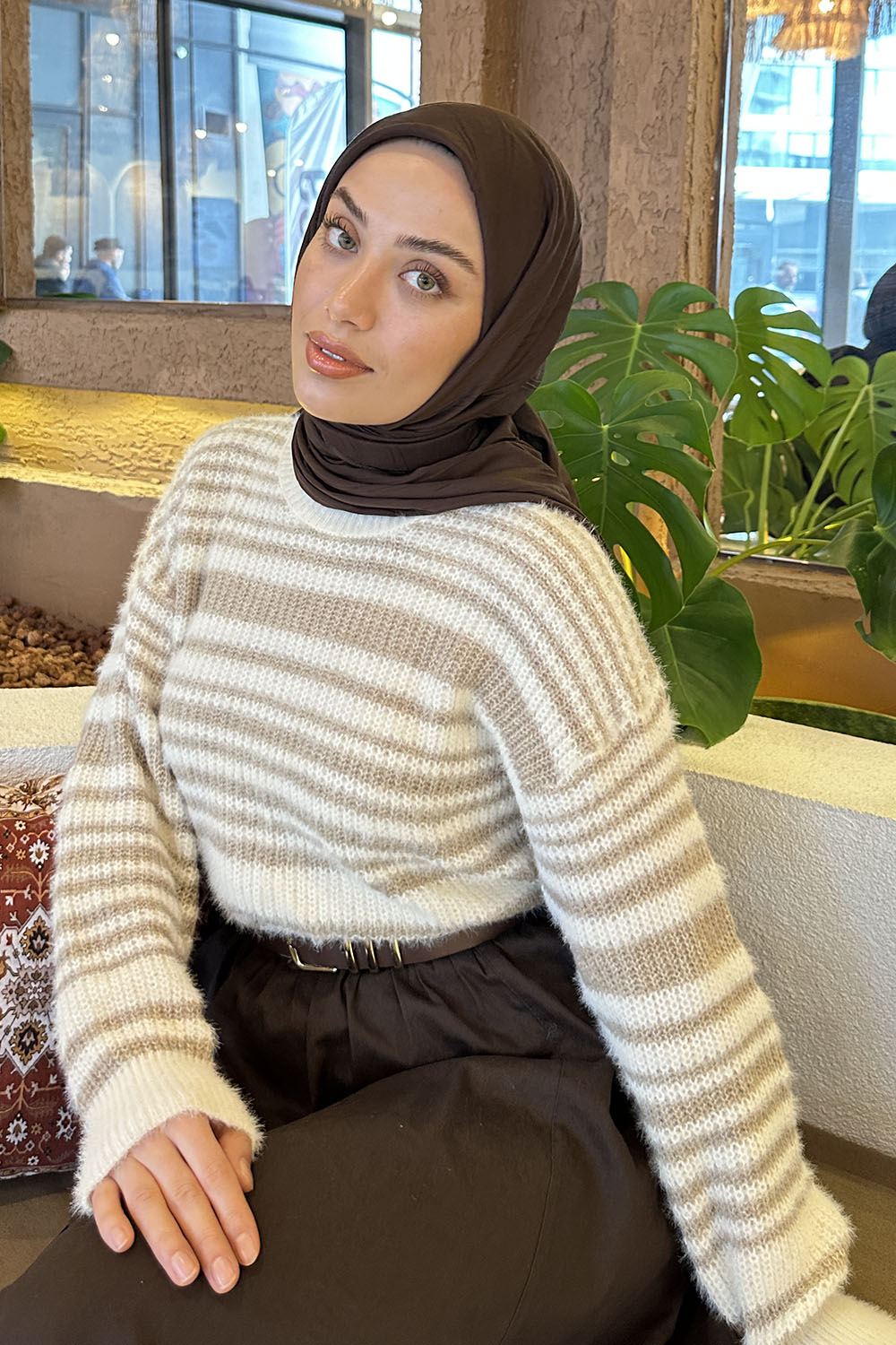 Lamelif Piliseli Bambu Eşarp Acı Kahve