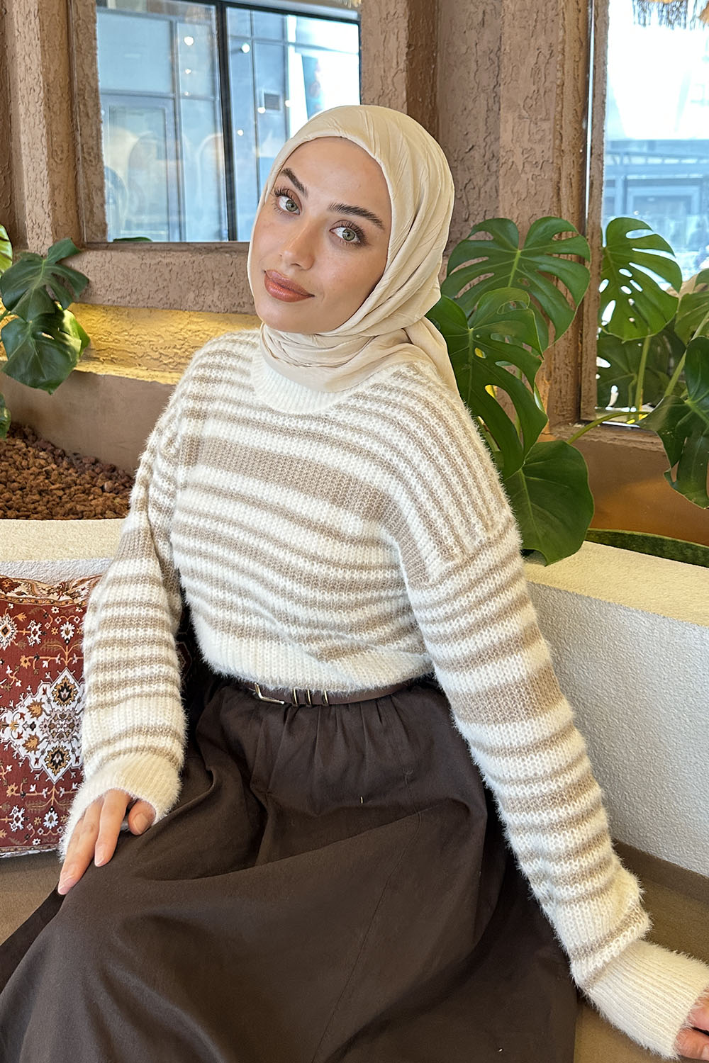 Lamelif Piliseli Bambu Eşarp Bej