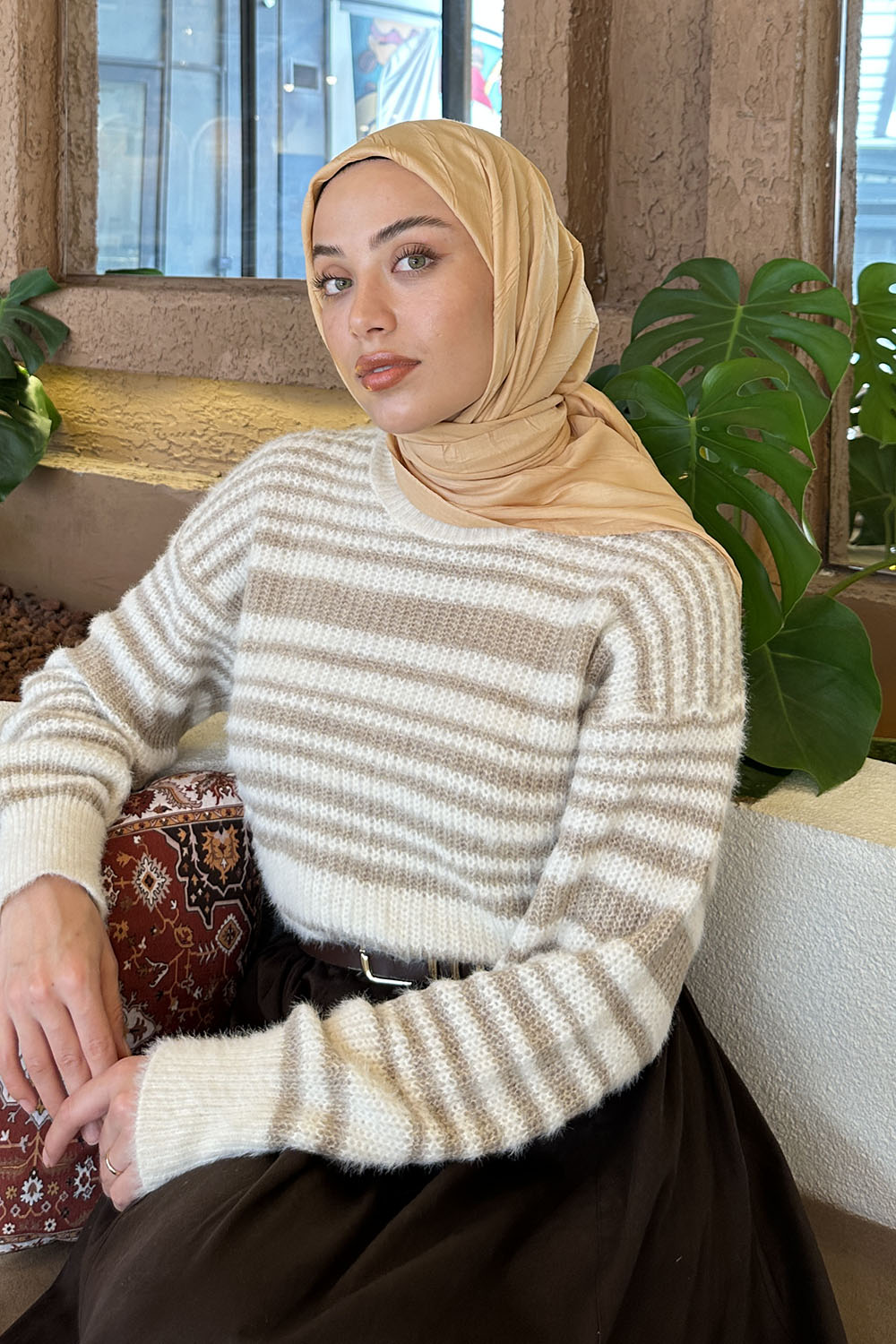 Lamelif Piliseli Bambu Eşarp Camel