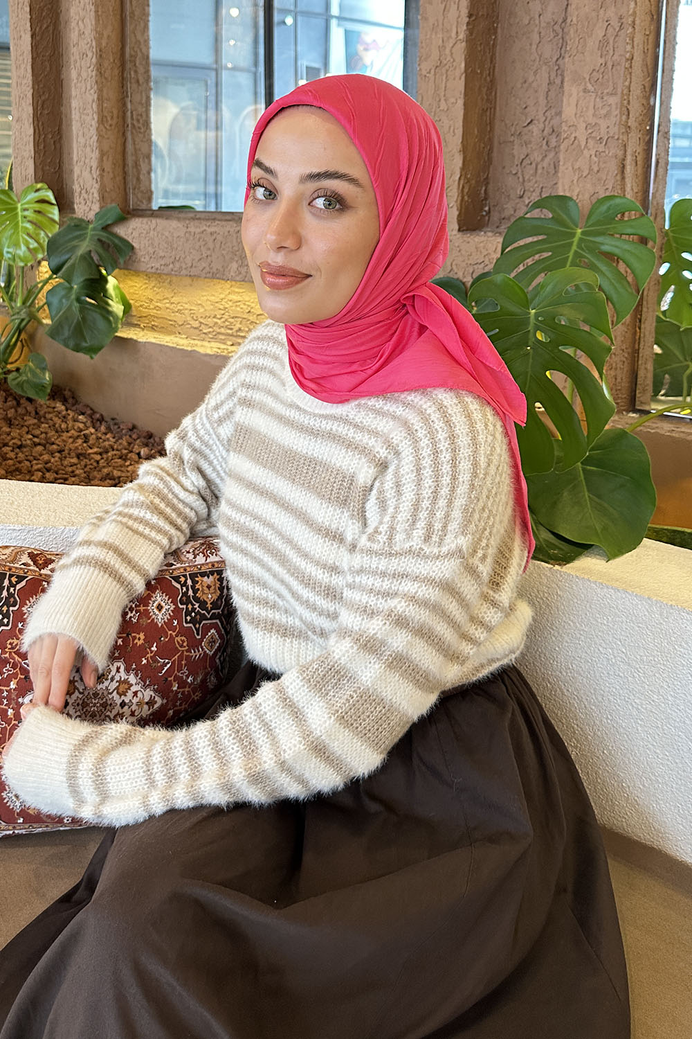 Lamelif Piliseli Bambu Eşarp Fuşya