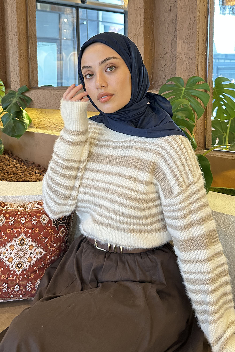 Lamelif Piliseli Bambu Eşarp Lacivert