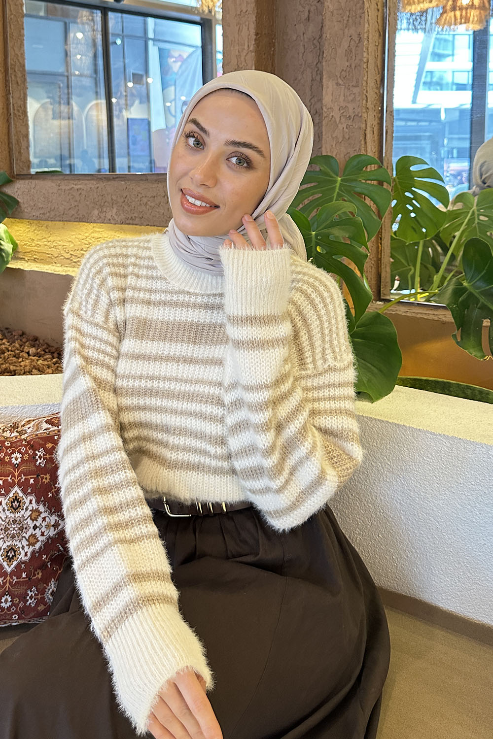 Lamelif Piliseli Bambu Eşarp Vizon