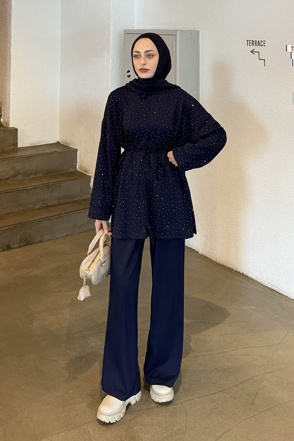 Lamelif Taşlı İkili Takım Lacivert