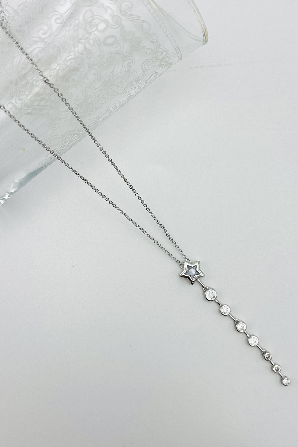 Lamelif Gümüş Yıldız Kristal Taşlı Y Kolye