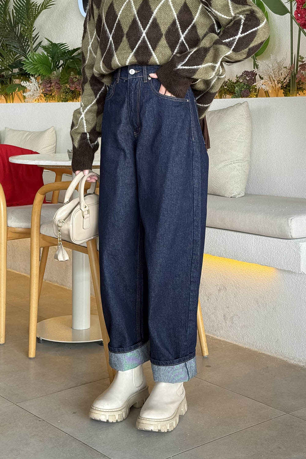 Dark Blue Denim High Waist Denim Pants