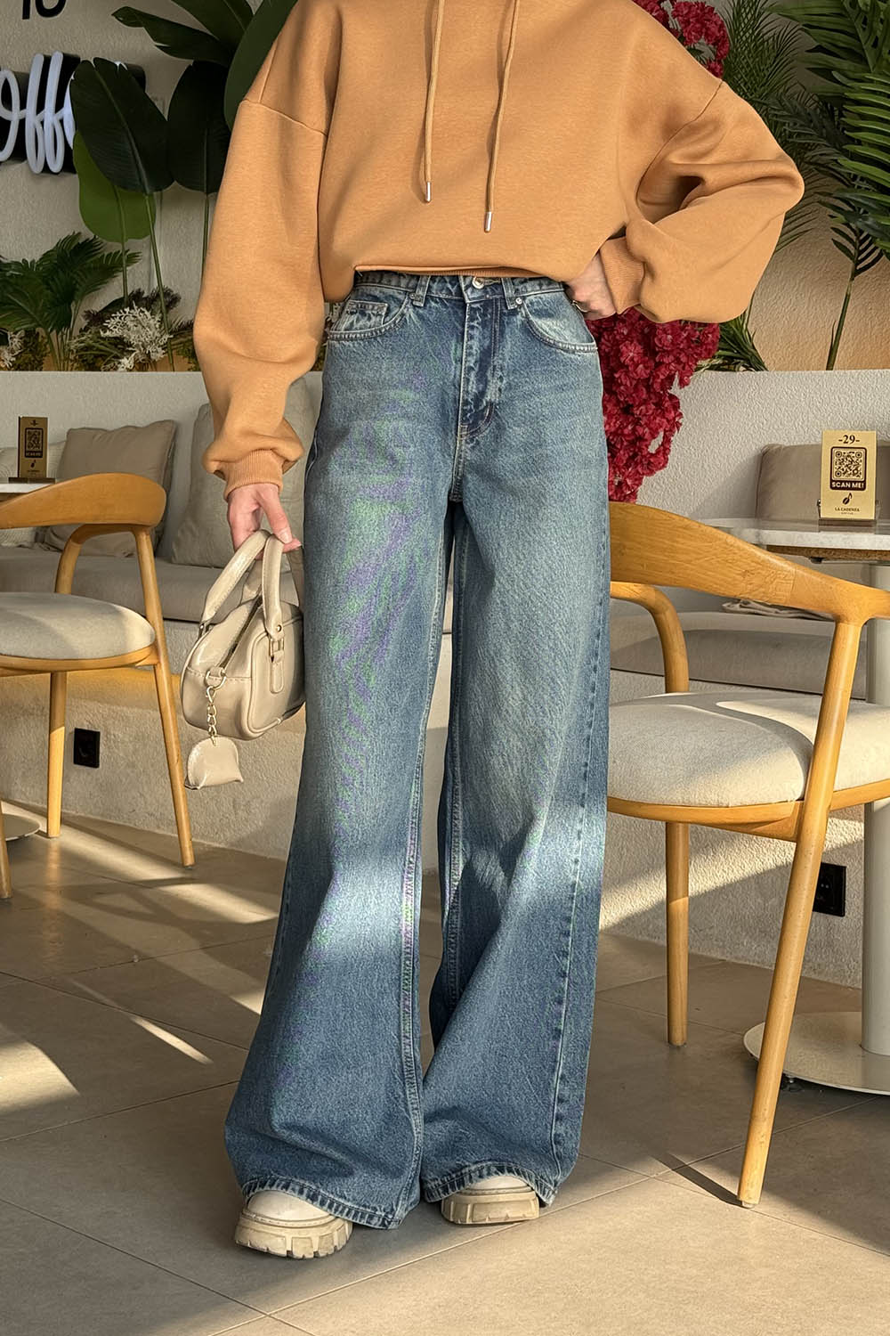 Lamelif Bol Paça Pantolon Mavi Yıkama