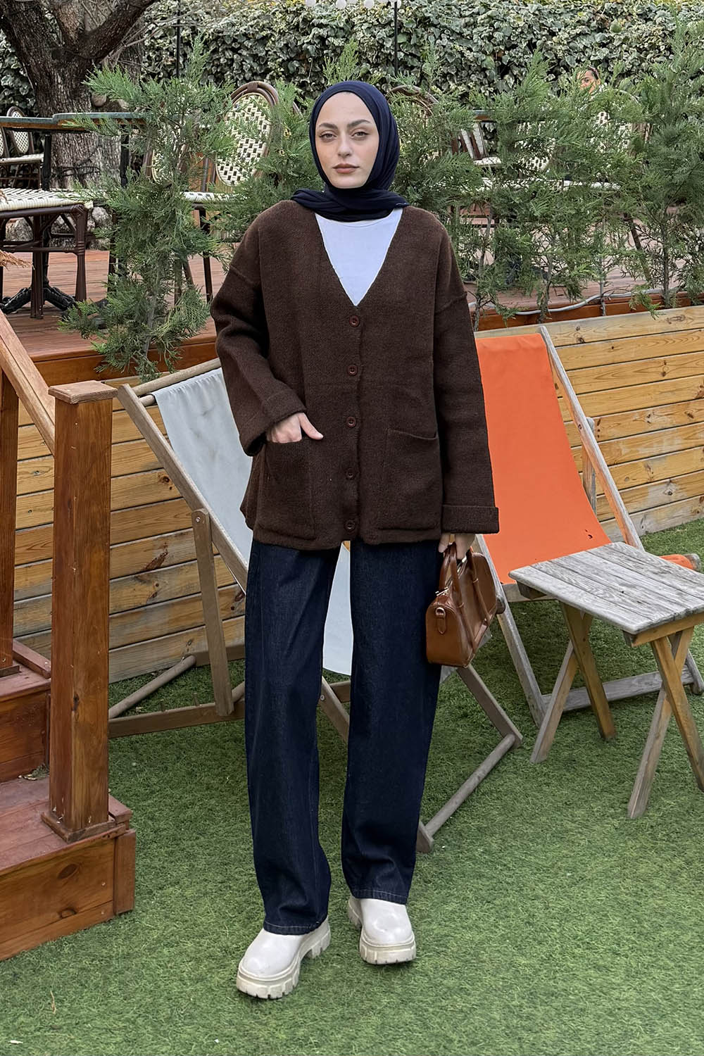 Lamelif Cepli Hırka Acı Kahve