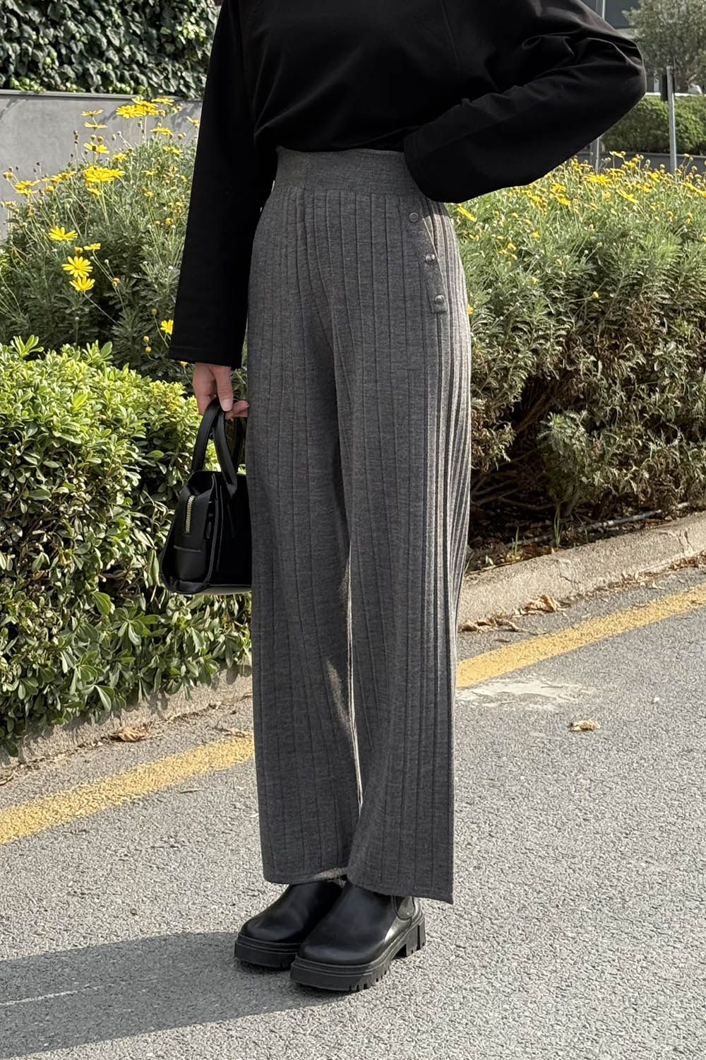 Lamelif Düğme Detaylı Pantolon Gri