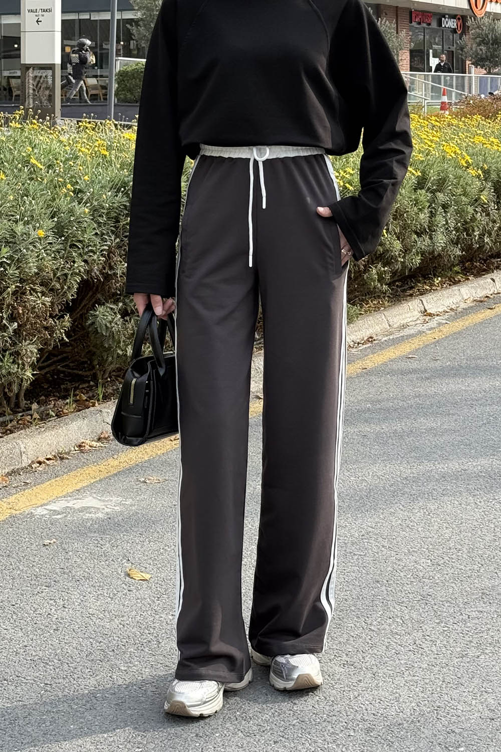 Lamelif Şerit Detaylı Eşofman Altı Antrasit