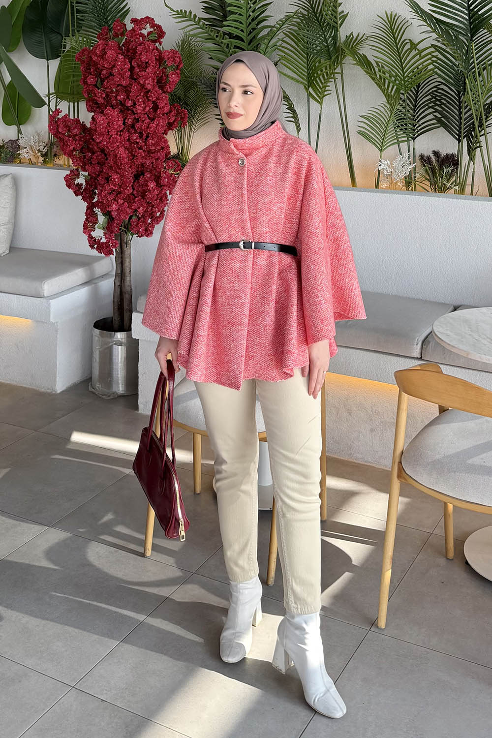 Lamelif Tesettür Kemerli Panço Pembe