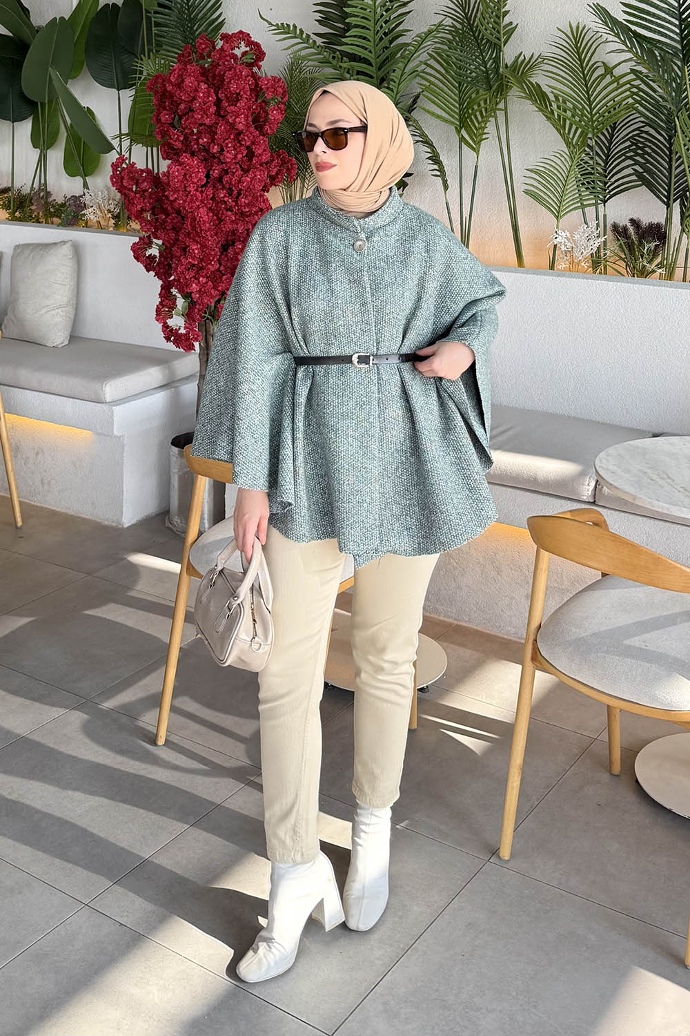 Lamelif Tesettür Kemerli Panço Yeşil