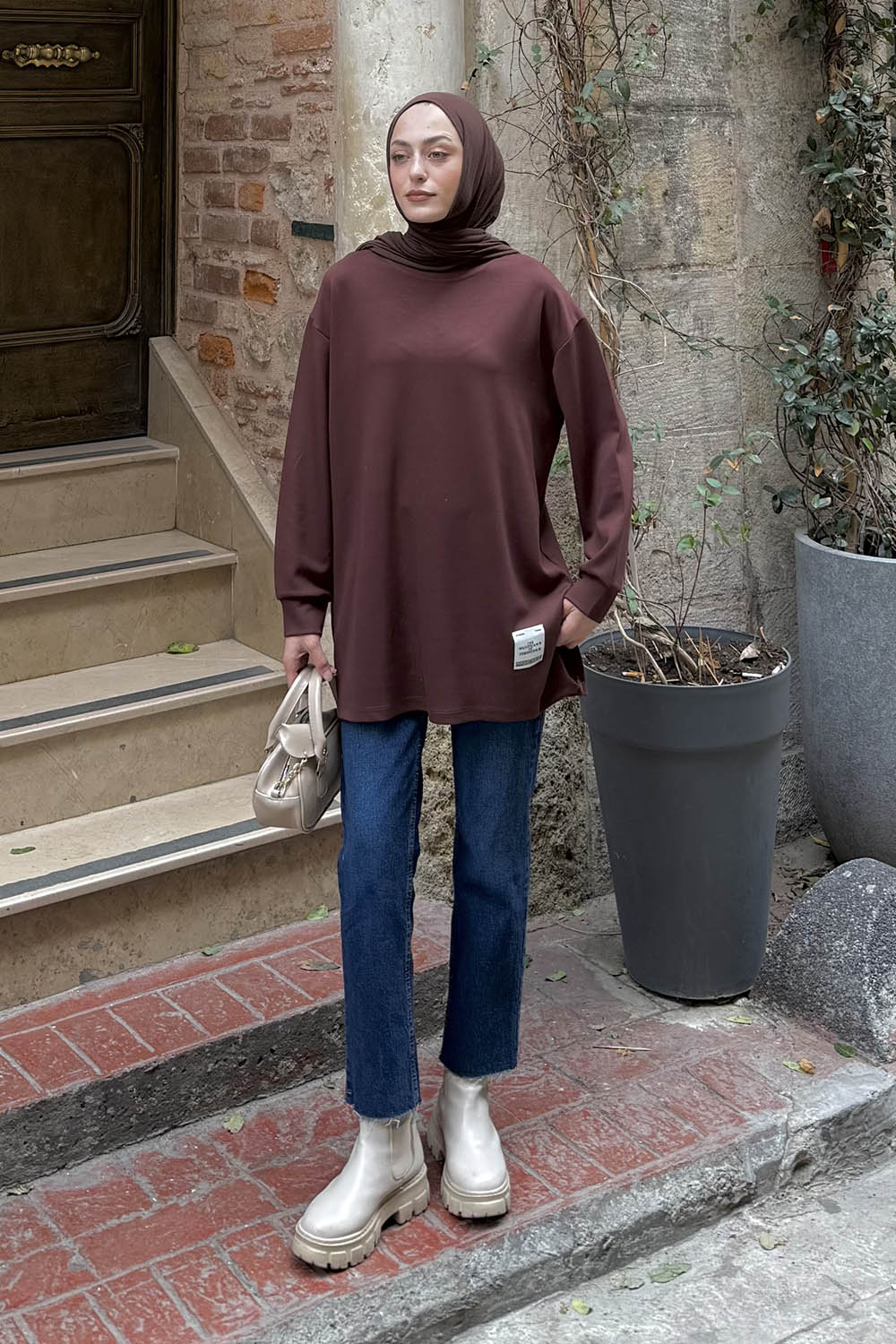 Lamelif Armalı Tesettür Sweat Acı Kahve