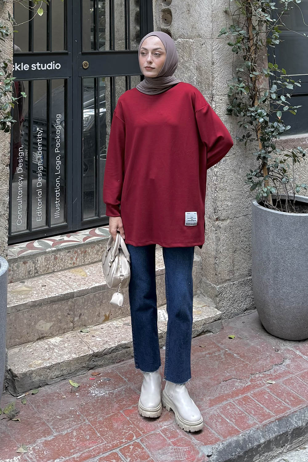 Lamelif Armalı Tesettür Sweat Bordo