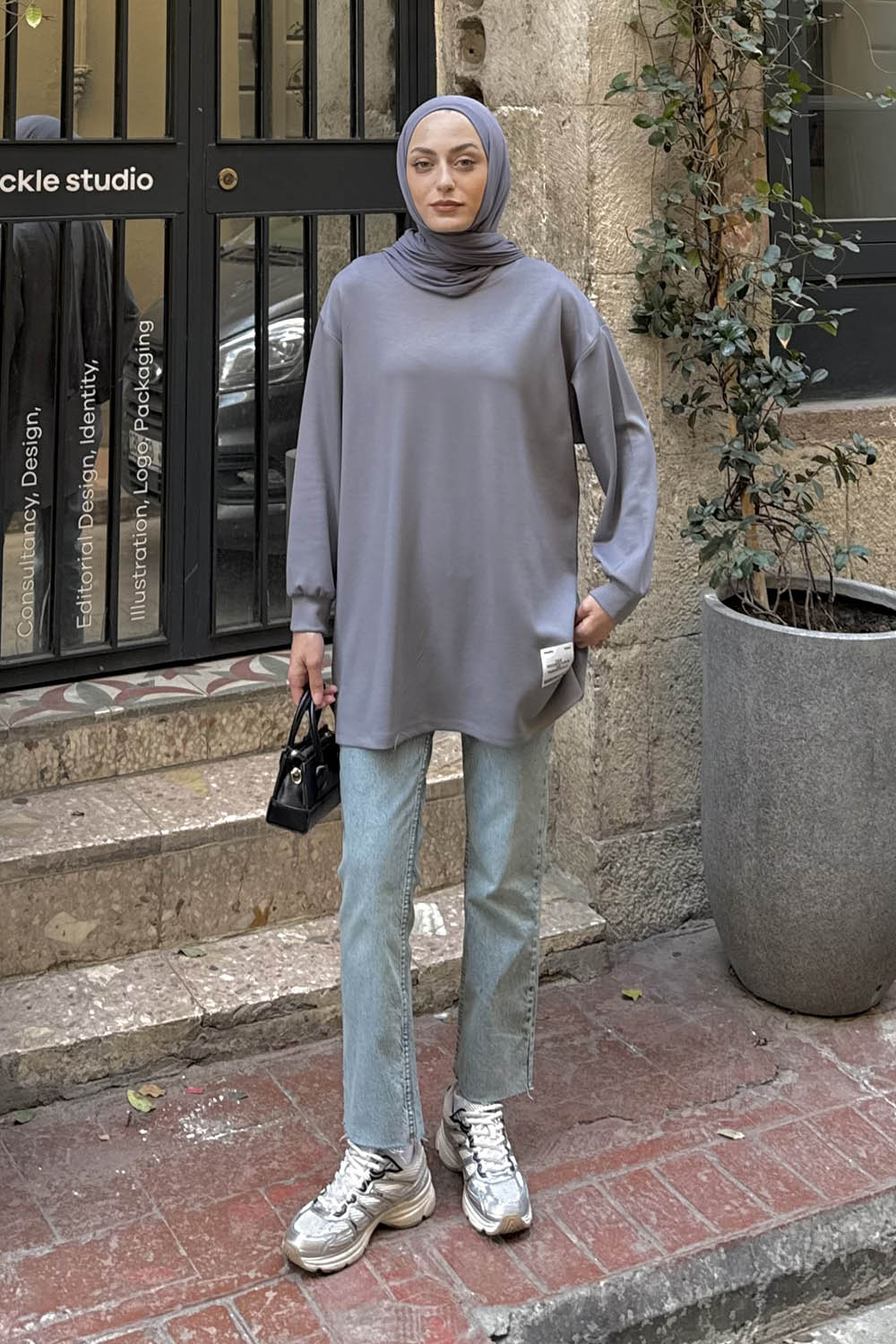 Lamelif Armalı Tesettür Sweat Gri