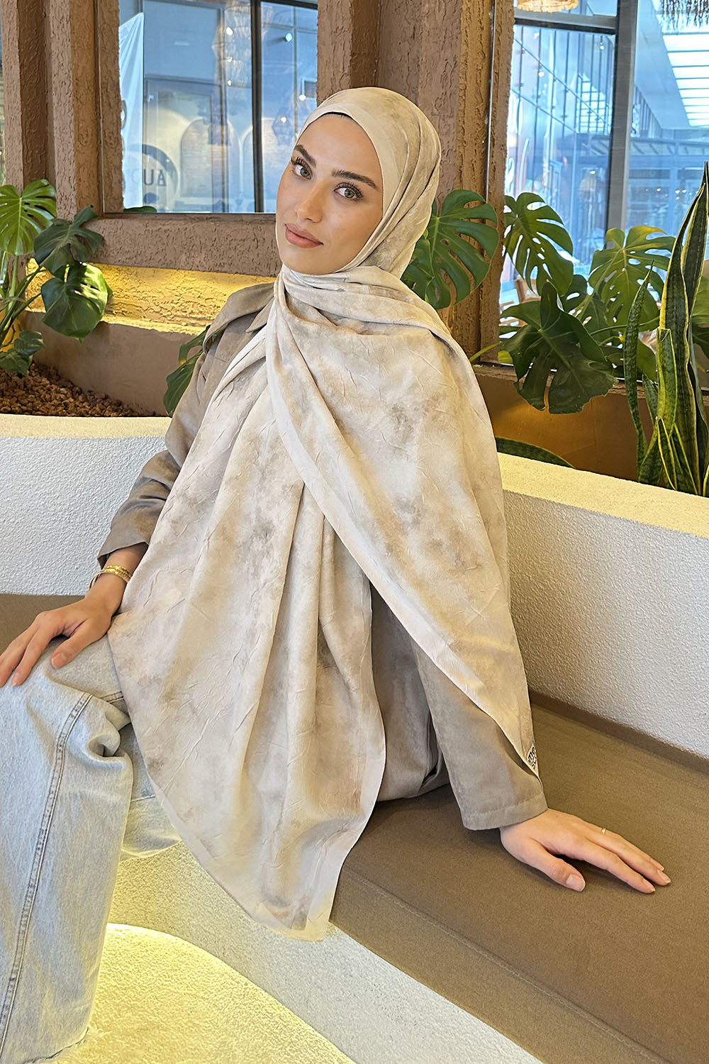 Lamelif Bulut Desen Bambu Şal Bej