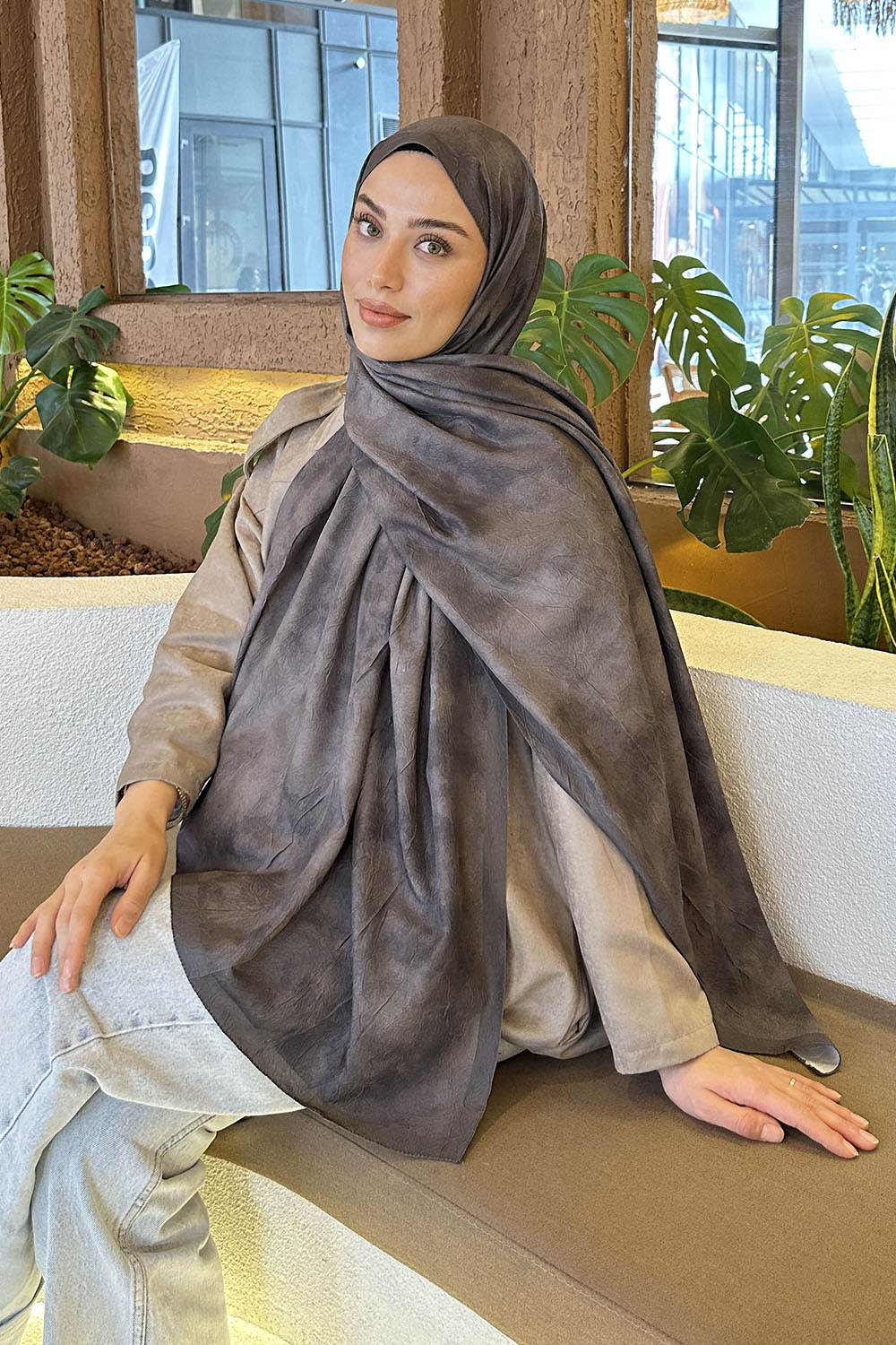 Lamelif Bulut Desen Bambu Şal Toprak