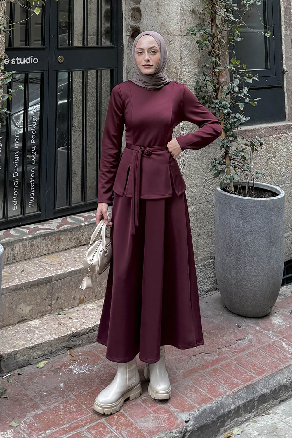 Lamelif Dalgıç İkili Takım Bordo