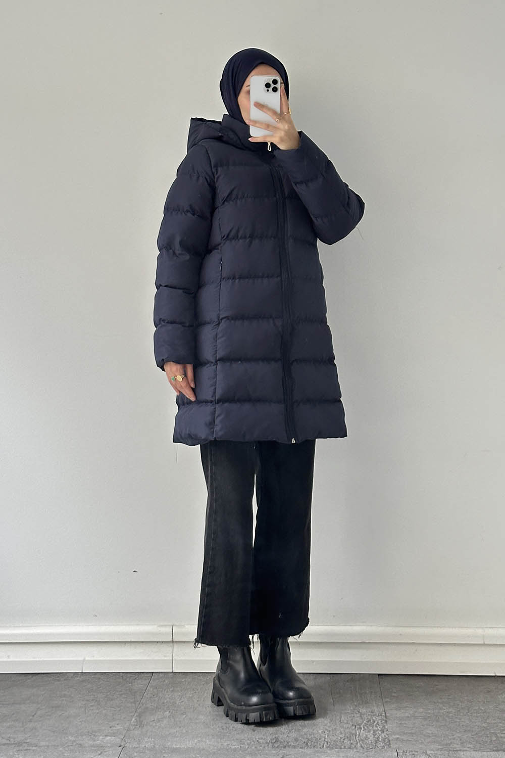 Lamelif Fermuarlı Şişme Mont Lacivert